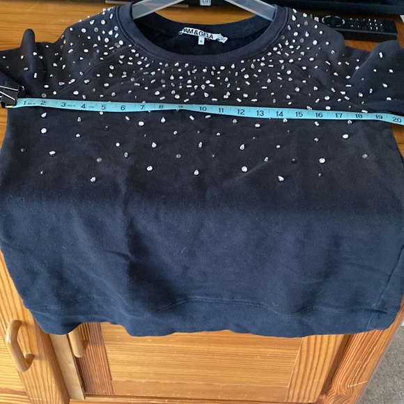 Pam & Gela Rhinestone Embellished Sweatshirt with thumb holes M Black - Picture 8 of 9